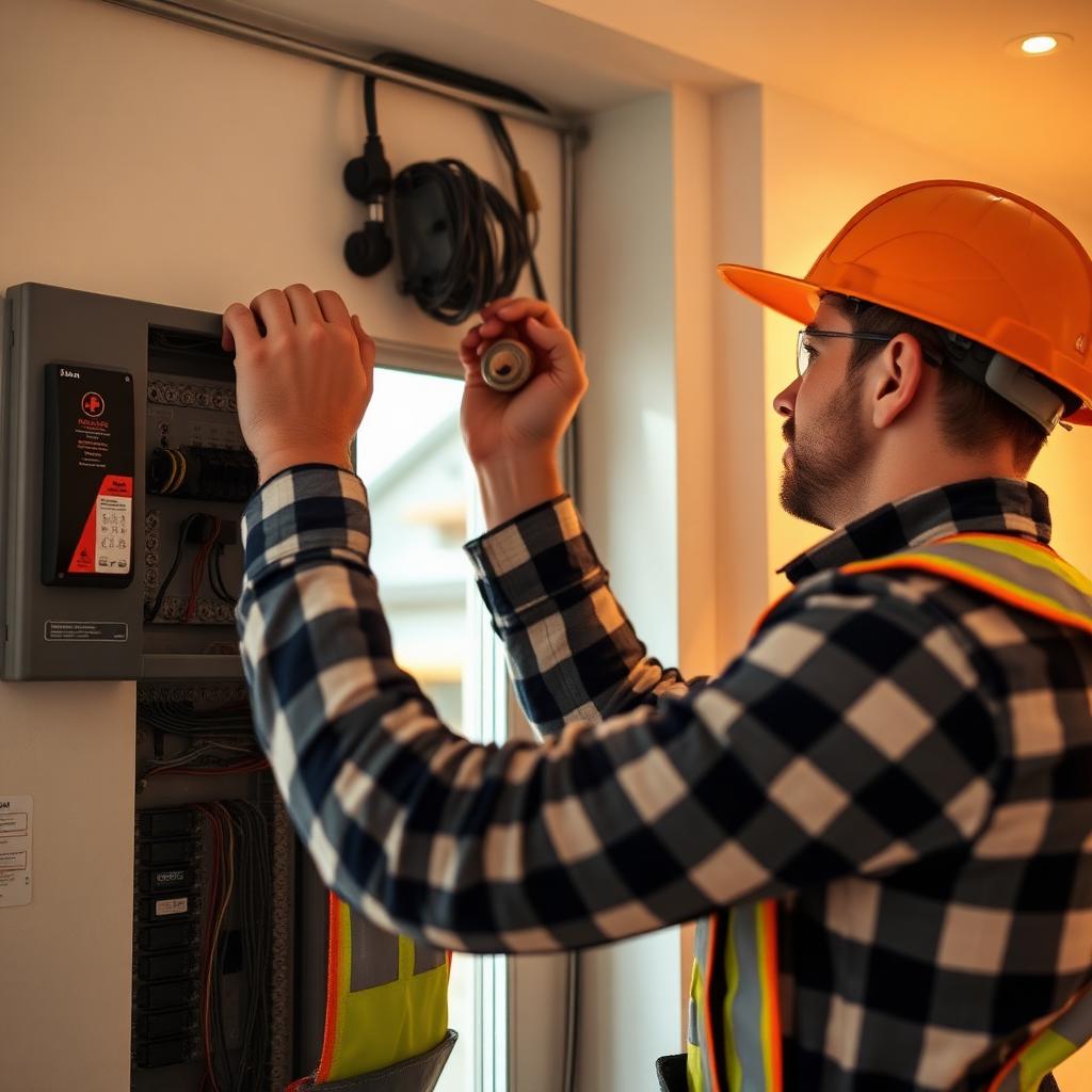 Licensed residential electrician working on a modern home electrical panel